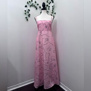 Pink Strapless Maxi Dress with Abstract Design